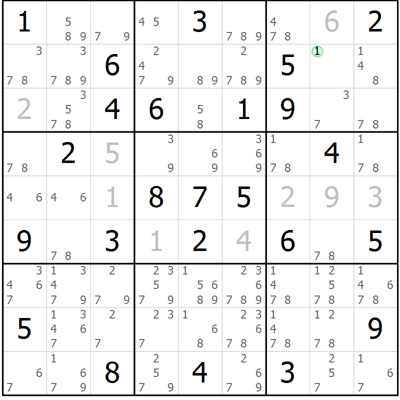 Position des candidats pour la solution de la Gr 66 page 69 du magazine de sudoku Sudoku Suprême n° 039