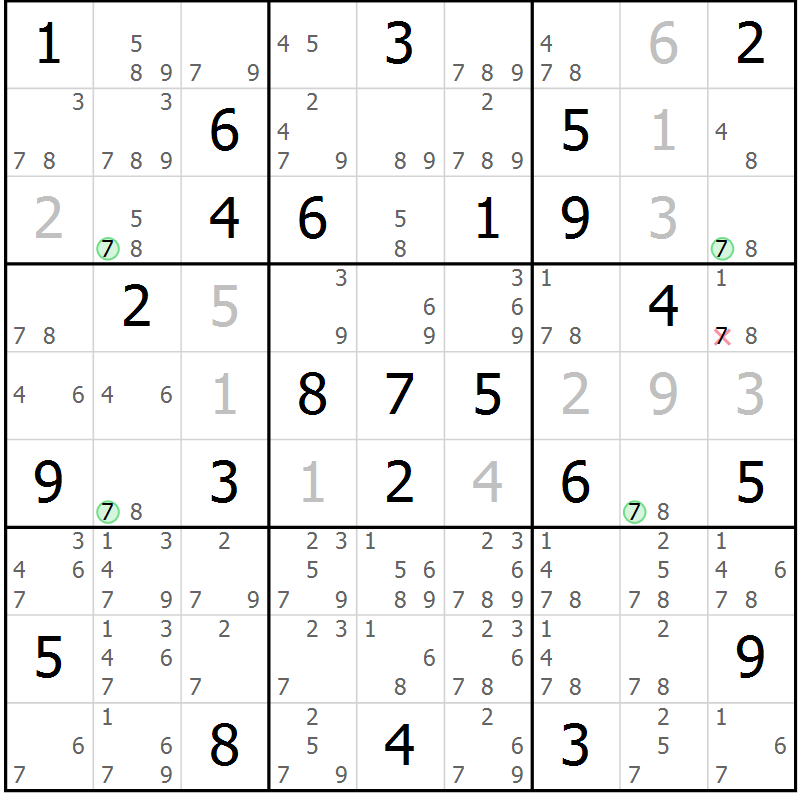 Position des candidats pour la solution de la Gr 66 page 69 du magazine de sudoku Sudoku Suprême n° 039