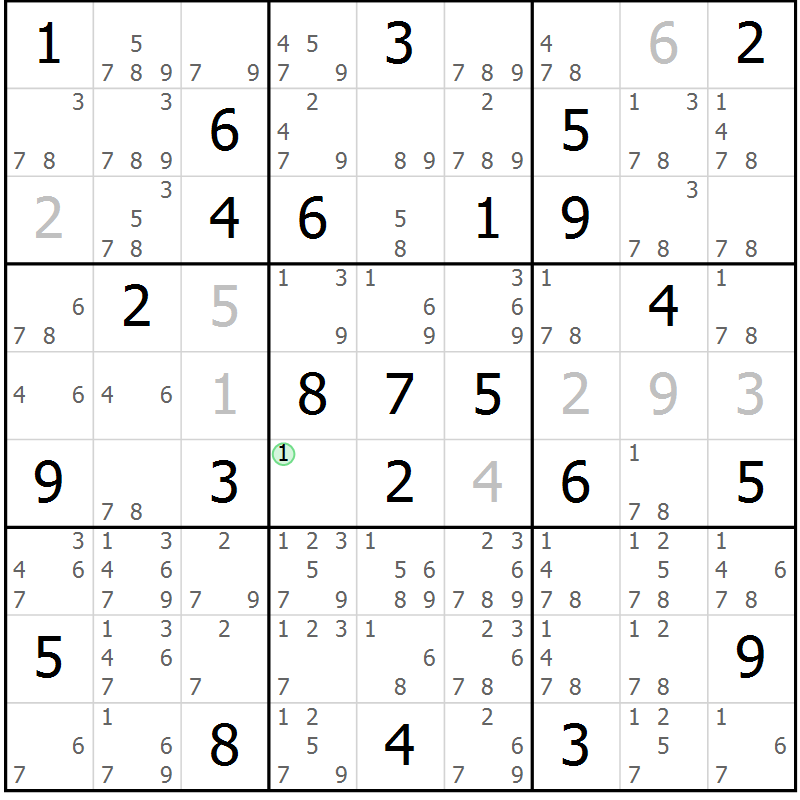 Position des candidats pour la solution de la Gr 66 page 69 du magazine de sudoku Sudoku Suprême n° 039