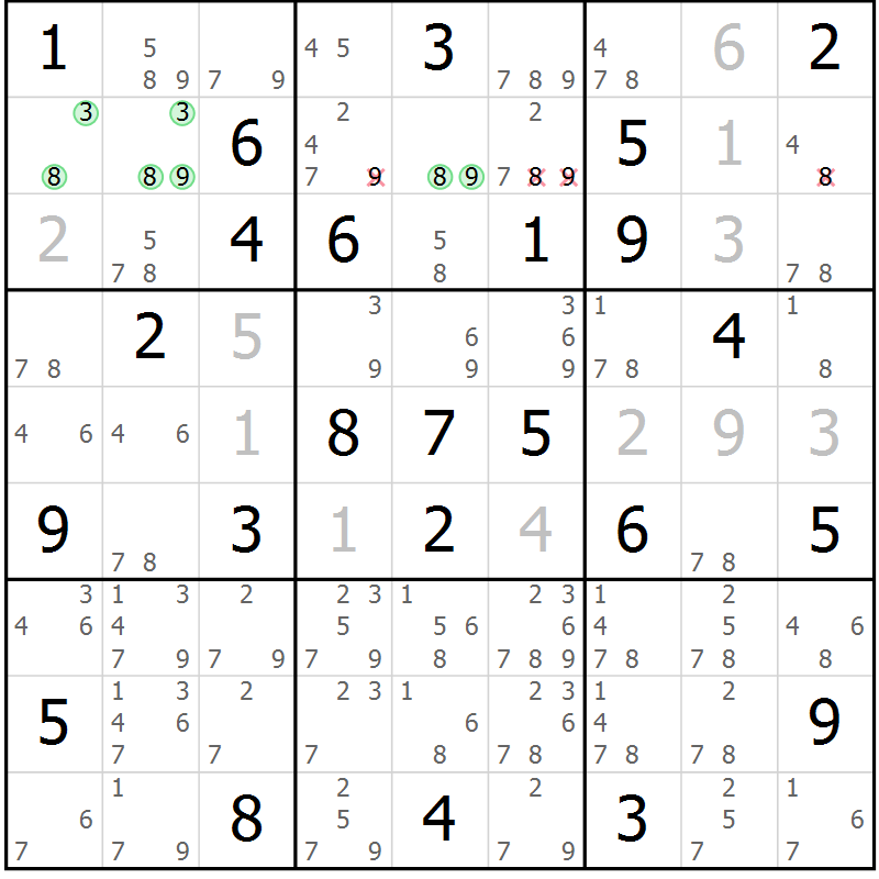 Position des candidats pour la solution de la Gr 66 page 69 du magazine de sudoku Sudoku Suprême n° 039