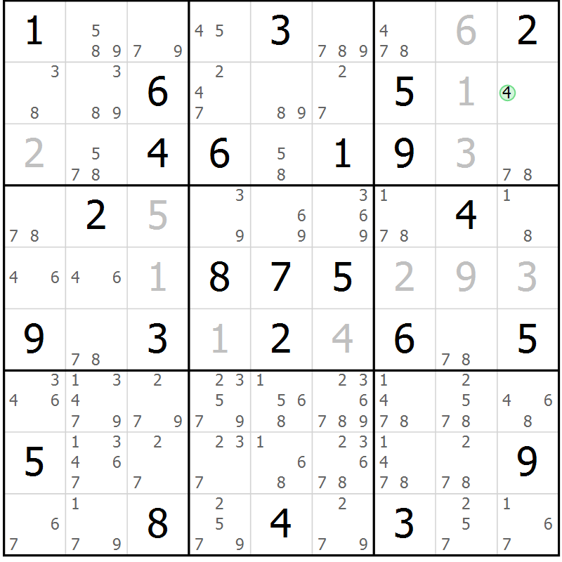 Position des candidats pour la solution de la Gr 66 page 69 du magazine de sudoku Sudoku Suprême n° 039