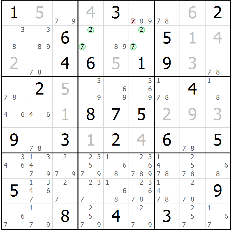 Position des candidats pour la solution de la Gr 66 page 69 du magazine de sudoku Sudoku Suprême n° 039