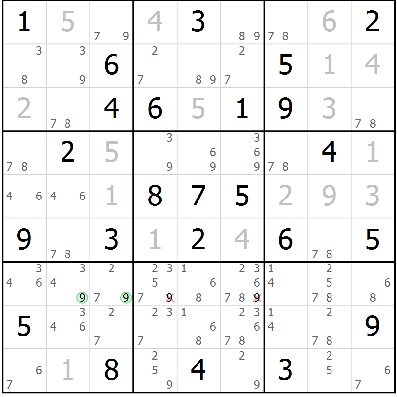Position des candidats pour la solution de la Gr 66 page 69 du magazine de sudoku Sudoku Suprême n° 039