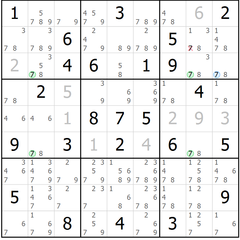 Position des candidats pour la solution de la Gr 66 page 69 du magazine de sudoku Sudoku Suprême n° 039