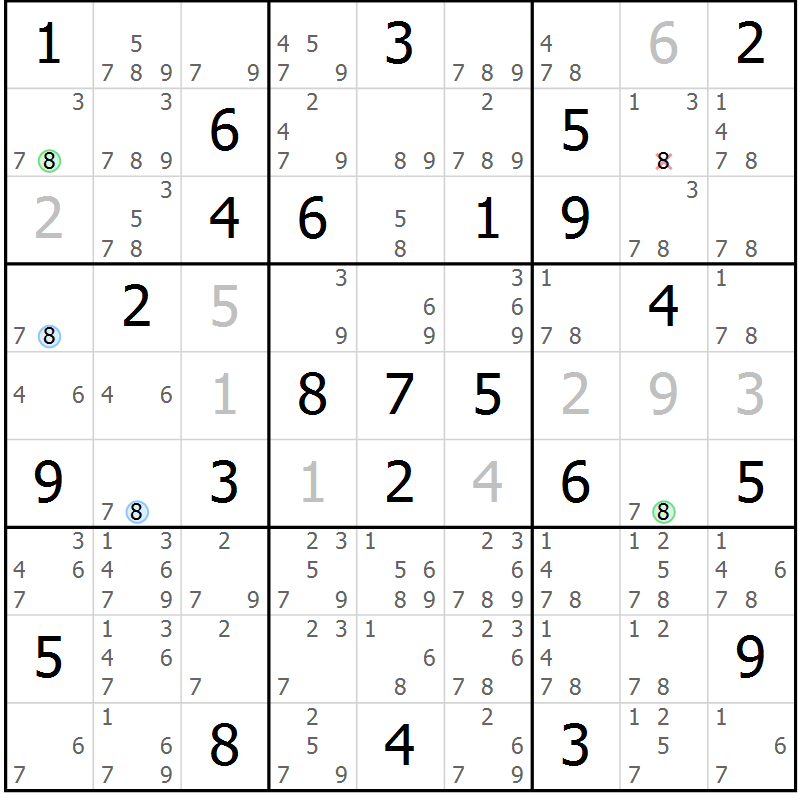 Position des candidats pour la solution de la Gr 66 page 69 du magazine de sudoku Sudoku Suprême n° 039
