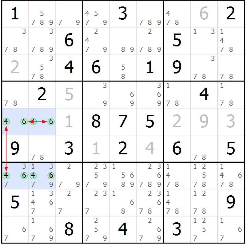 Position des candidats pour la solution de la Gr 66 page 69 du magazine de sudoku Sudoku Suprême n° 039