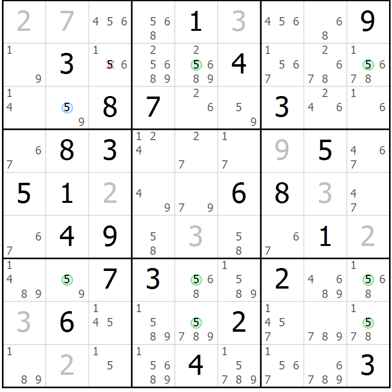 Position des candidats pour la solution de la Gr 67 page 70 du magazine de sudoku Sudoku Suprême n° 039