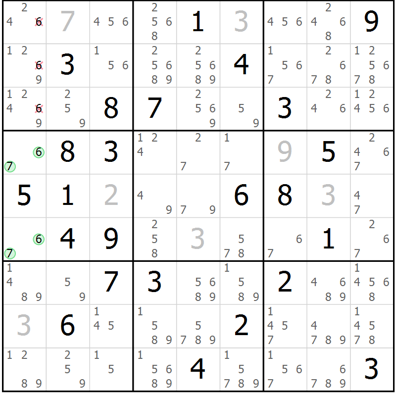 Position des candidats pour la solution de la Gr 67 page 70 du magazine de sudoku Sudoku Suprême n° 039