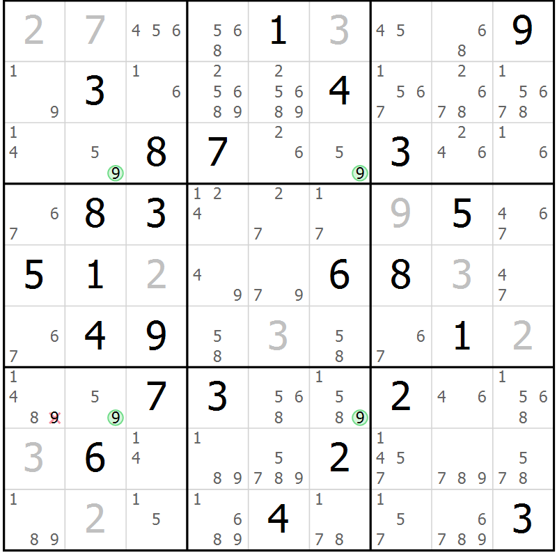 Position des candidats pour la solution de la Gr 67 page 70 du magazine de sudoku Sudoku Suprême n° 039