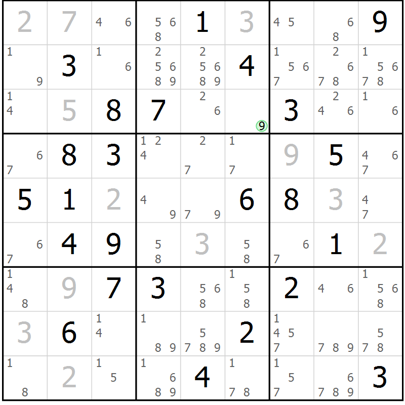 Position des candidats pour la solution de la Gr 67 page 70 du magazine de sudoku Sudoku Suprême n° 039