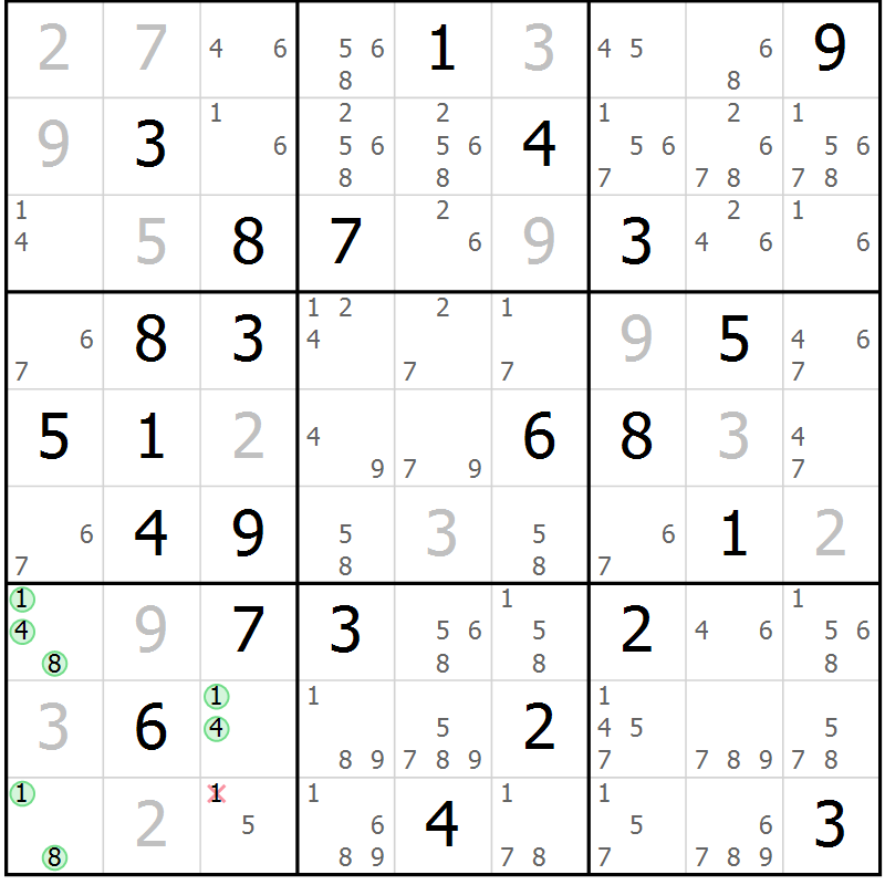 Position des candidats pour la solution de la Gr 67 page 70 du magazine de sudoku Sudoku Suprême n° 039