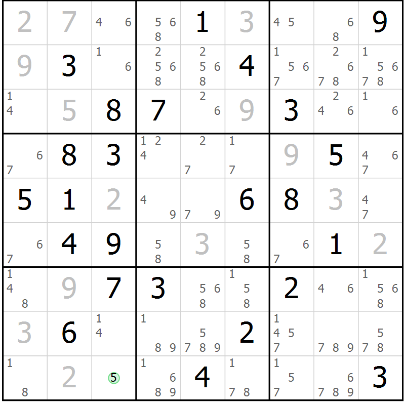 Position des candidats pour la solution de la Gr 67 page 70 du magazine de sudoku Sudoku Suprême n° 039