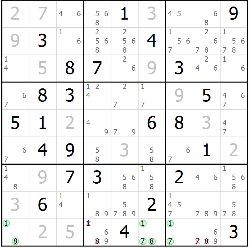 Position des candidats pour la solution de la Gr 67 page 70 du magazine de sudoku Sudoku Suprême n° 039