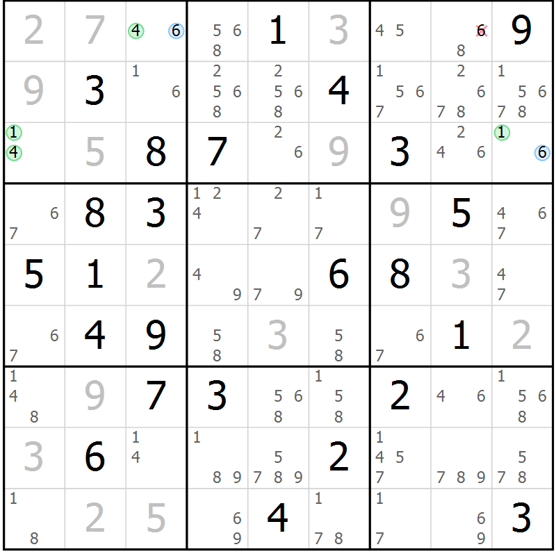 Position des candidats pour la solution de la Gr 67 page 70 du magazine de sudoku Sudoku Suprême n° 039