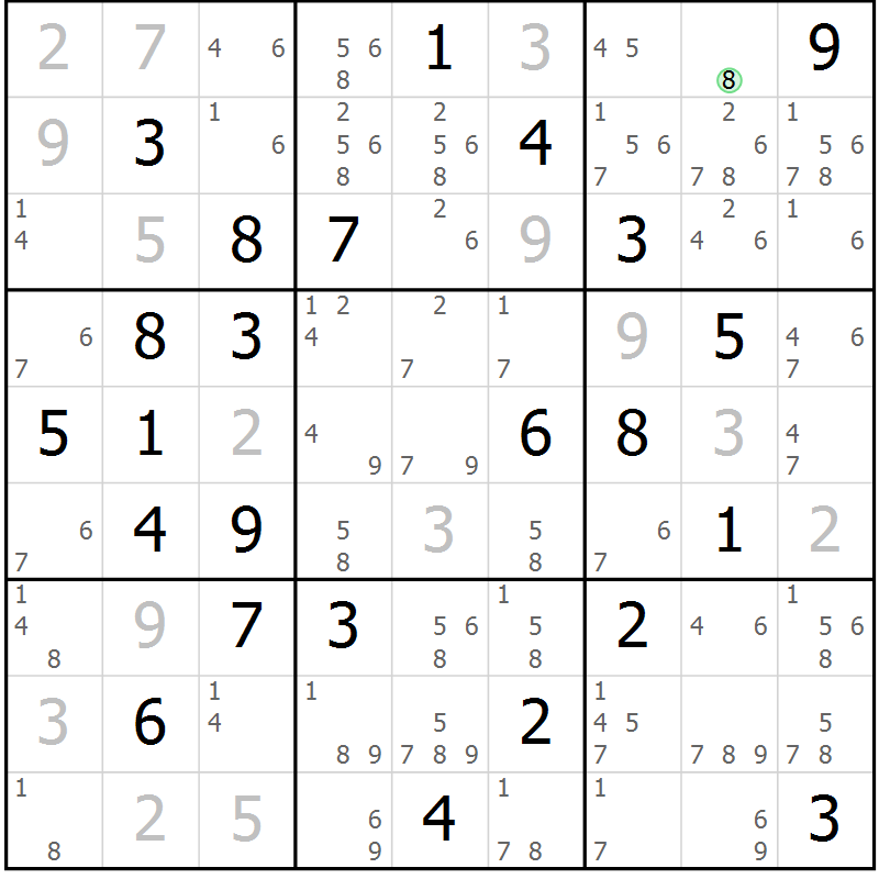 Position des candidats pour la solution de la Gr 67 page 70 du magazine de sudoku Sudoku Suprême n° 039