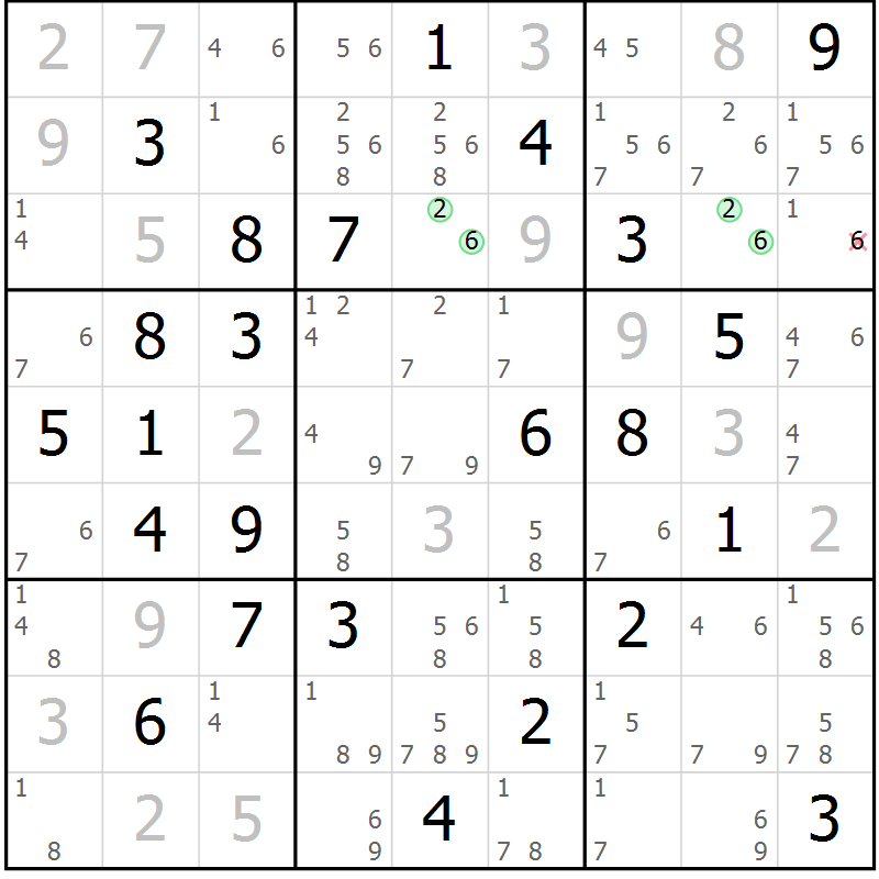 Position des candidats pour la solution de la Gr 67 page 70 du magazine de sudoku Sudoku Suprême n° 039