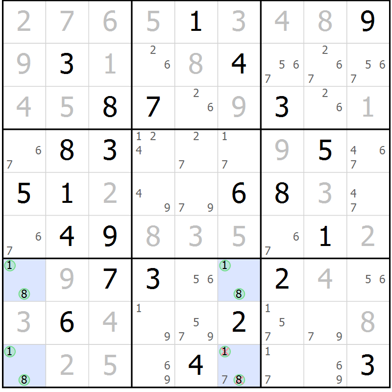 Position des candidats pour la solution de la Gr 67 page 70 du magazine de sudoku Sudoku Suprême n° 039