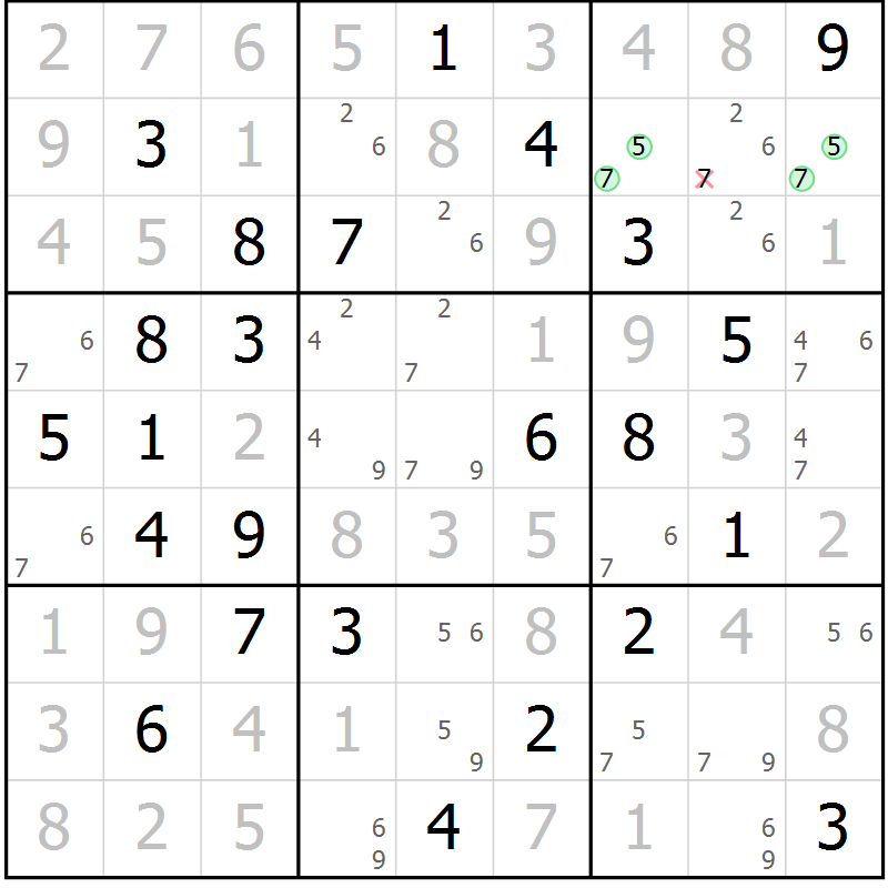Position des candidats pour la solution de la Gr 67 page 70 du magazine de sudoku Sudoku Suprême n° 039