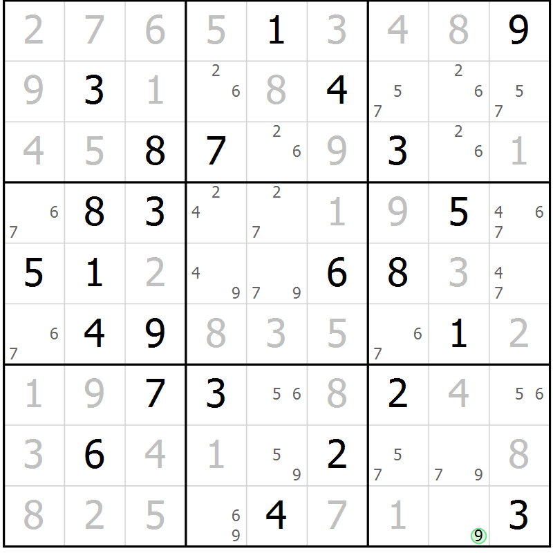 Position des candidats pour la solution de la Gr 67 page 70 du magazine de sudoku Sudoku Suprême n° 039