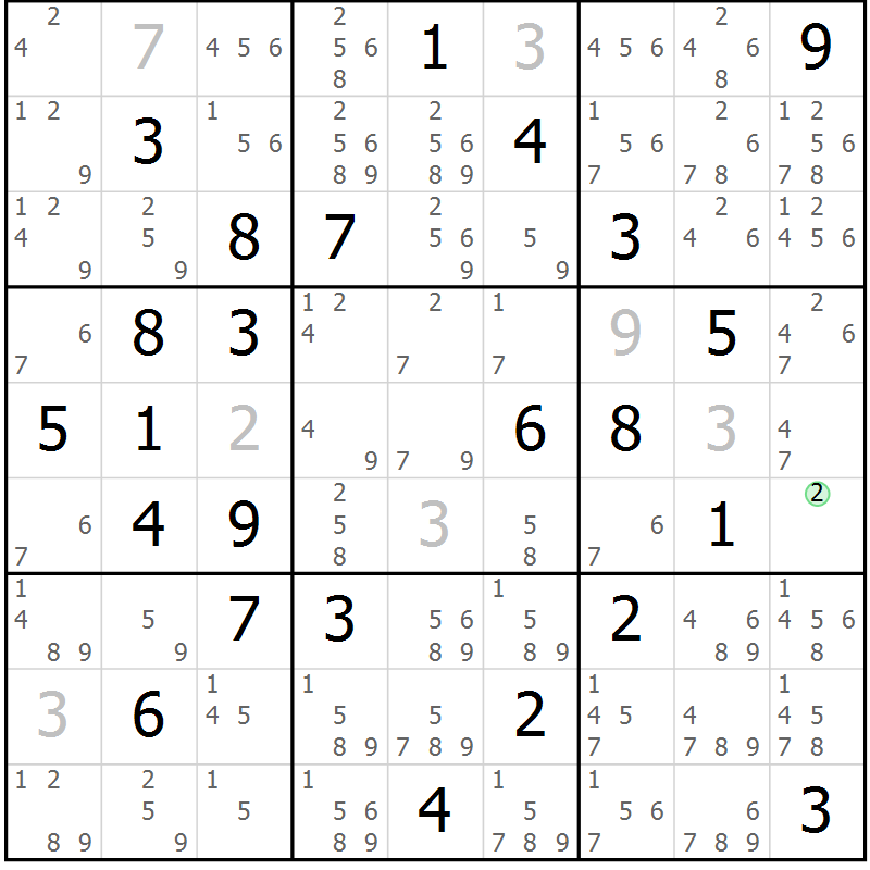 Position des candidats pour la solution de la Gr 67 page 70 du magazine de sudoku Sudoku Suprême n° 039