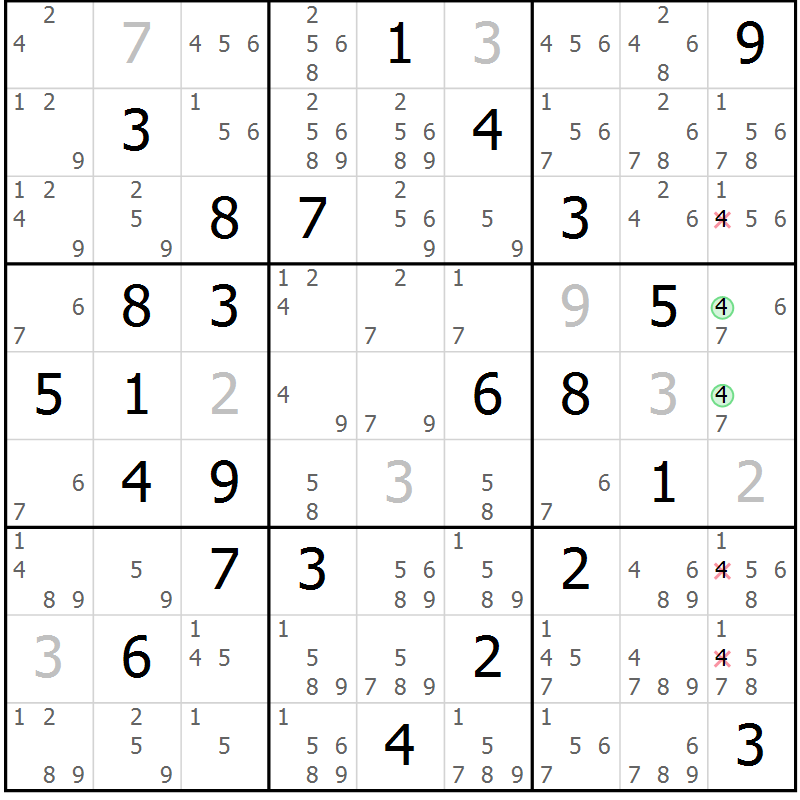 Position des candidats pour la solution de la Gr 67 page 70 du magazine de sudoku Sudoku Suprême n° 039