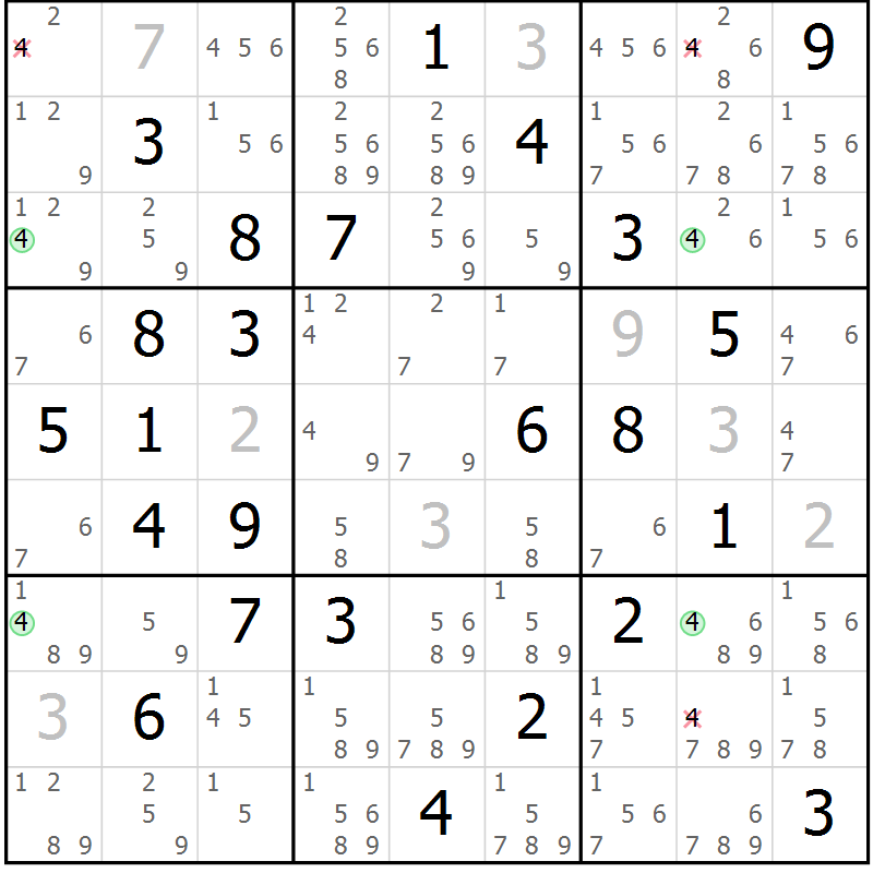 Position des candidats pour la solution de la Gr 67 page 70 du magazine de sudoku Sudoku Suprême n° 039