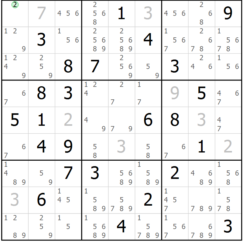 Position des candidats pour la solution de la Gr 67 page 70 du magazine de sudoku Sudoku Suprême n° 039