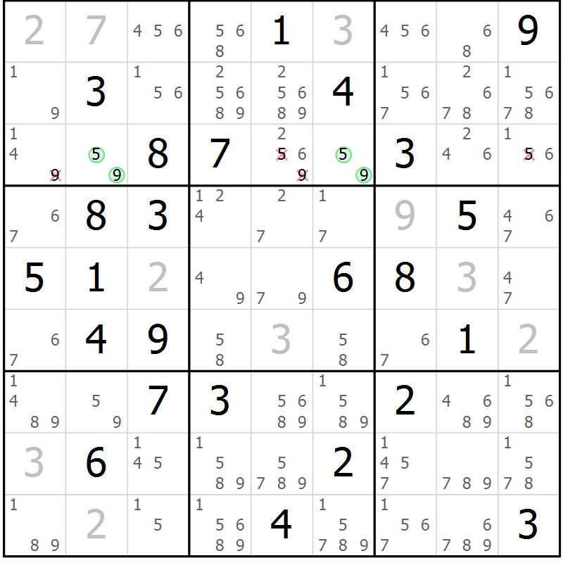 Position des candidats pour la solution de la Gr 67 page 70 du magazine de sudoku Sudoku Suprême n° 039