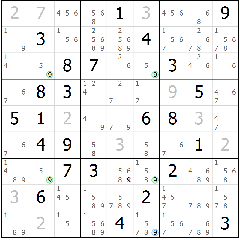 Position des candidats pour la solution de la Gr 67 page 70 du magazine de sudoku Sudoku Suprême n° 039
