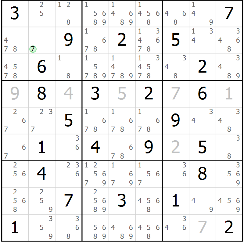 Position des candidats pour la solution de la Gr 68 page 71 du magazine de sudoku Sudoku Suprême n° 039
