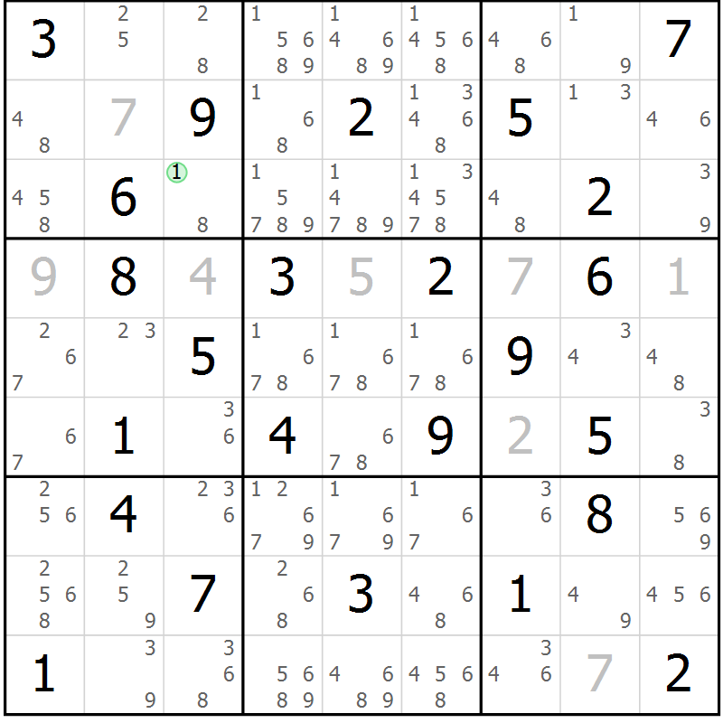 Position des candidats pour la solution de la Gr 68 page 71 du magazine de sudoku Sudoku Suprême n° 039