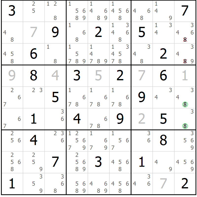 Position des candidats pour la solution de la Gr 68 page 71 du magazine de sudoku Sudoku Suprême n° 039