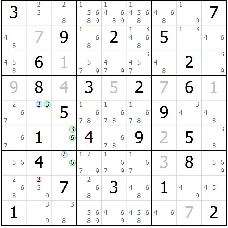 Position des candidats pour la solution de la Gr 68 page 71 du magazine de sudoku Sudoku Suprême n° 039