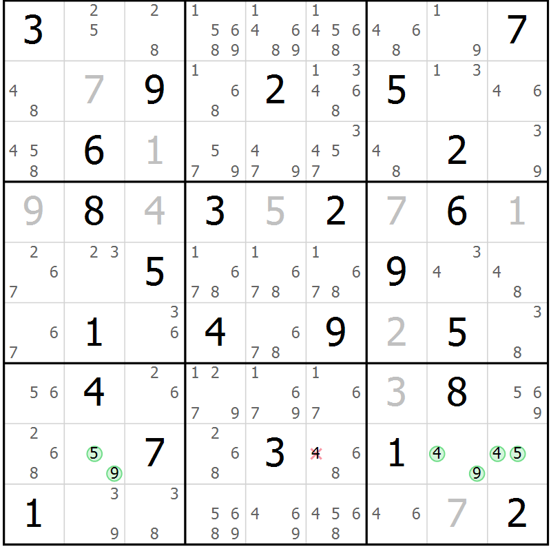 Position des candidats pour la solution de la Gr 68 page 71 du magazine de sudoku Sudoku Suprême n° 039