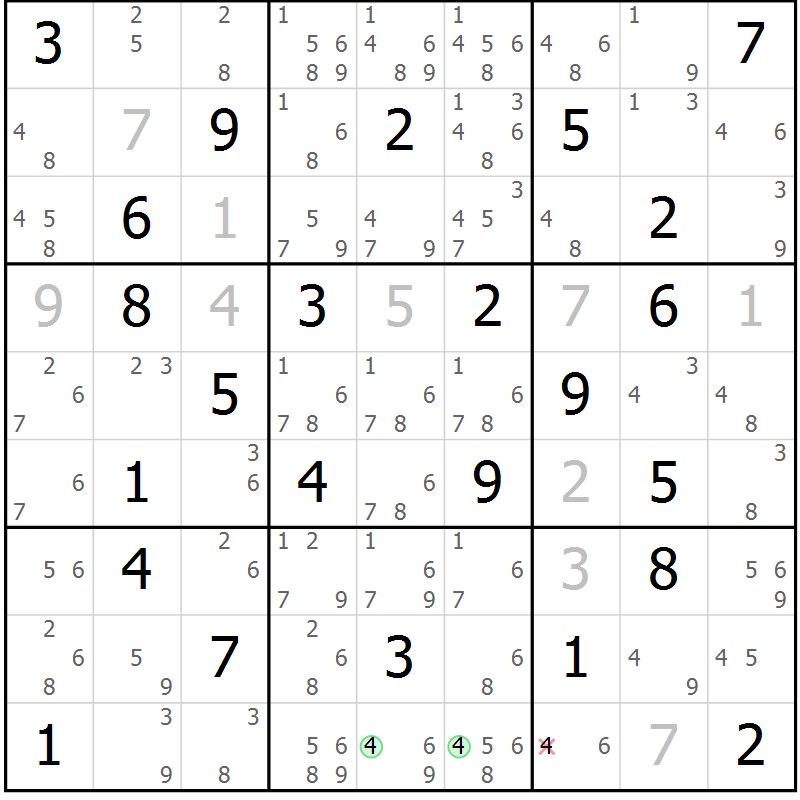 Position des candidats pour la solution de la Gr 68 page 71 du magazine de sudoku Sudoku Suprême n° 039