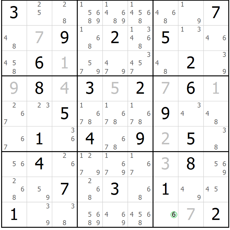 Position des candidats pour la solution de la Gr 68 page 71 du magazine de sudoku Sudoku Suprême n° 039