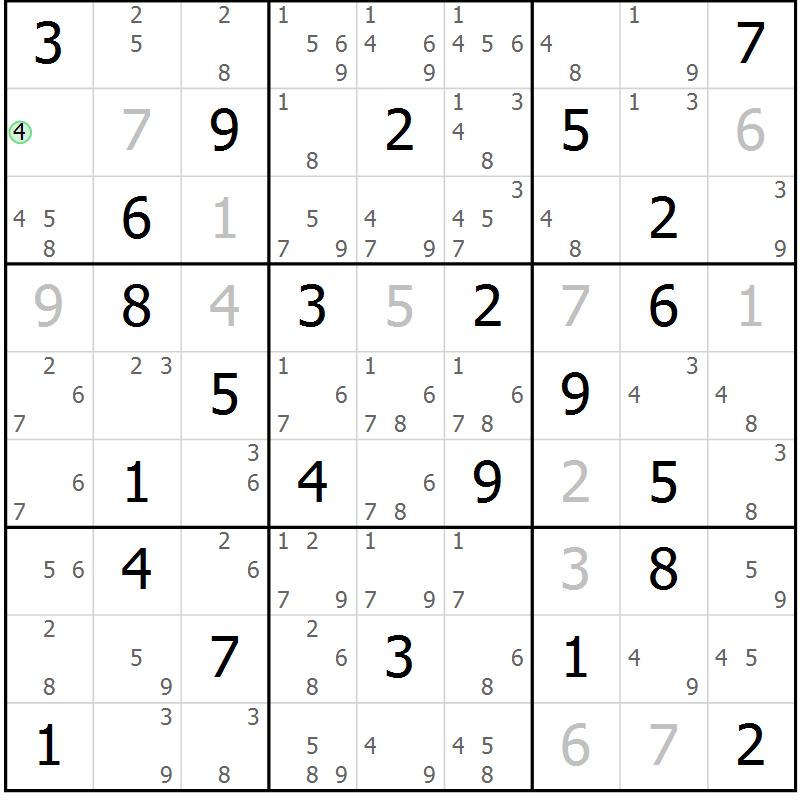 Position des candidats pour la solution de la Gr 68 page 71 du magazine de sudoku Sudoku Suprême n° 039
