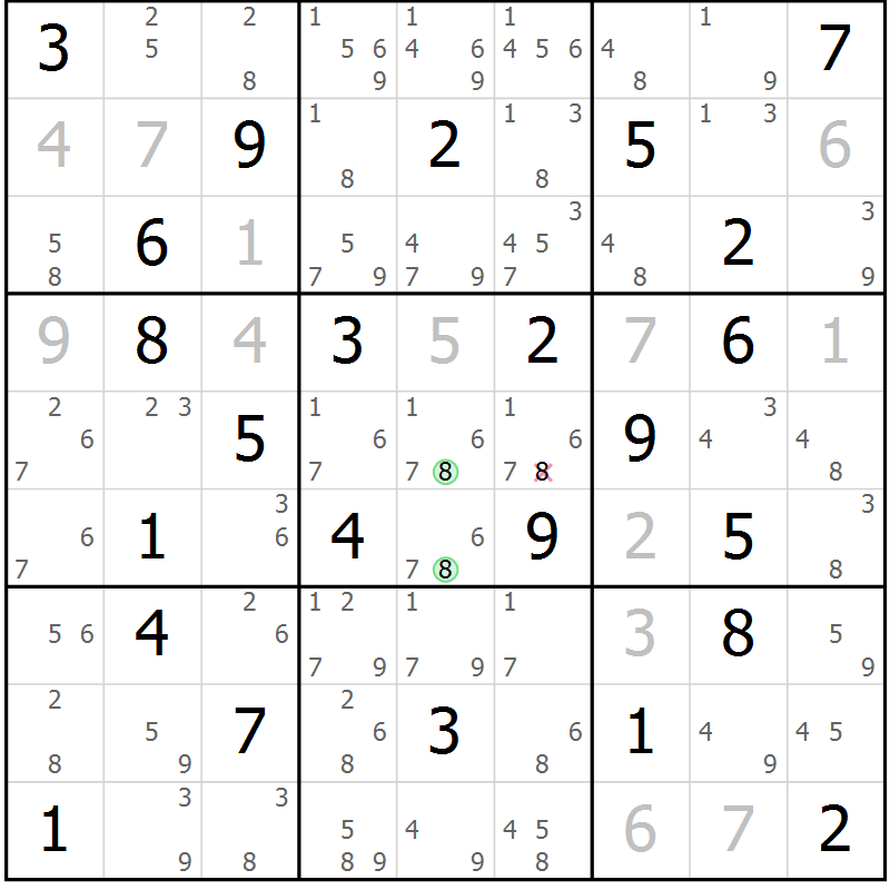 Position des candidats pour la solution de la Gr 68 page 71 du magazine de sudoku Sudoku Suprême n° 039