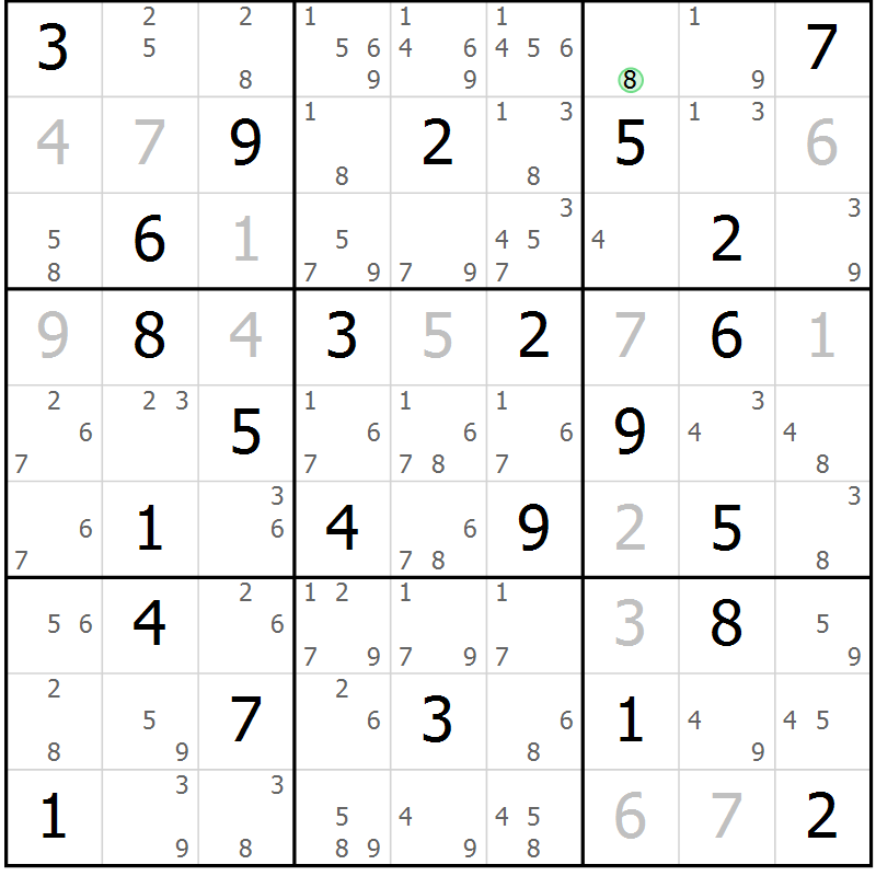 Position des candidats pour la solution de la Gr 68 page 71 du magazine de sudoku Sudoku Suprême n° 039