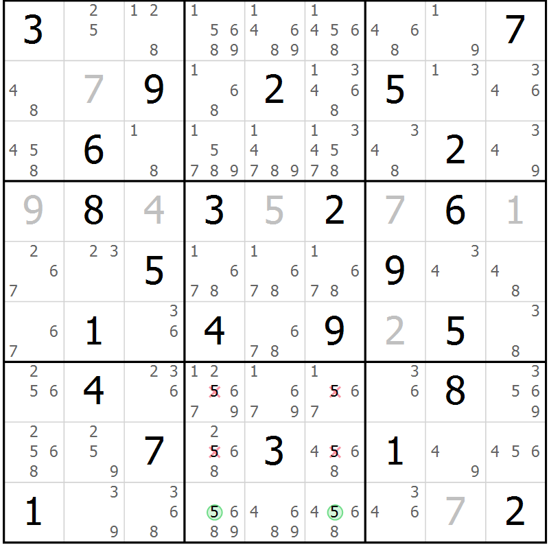 Position des candidats pour la solution de la Gr 68 page 71 du magazine de sudoku Sudoku Suprême n° 039
