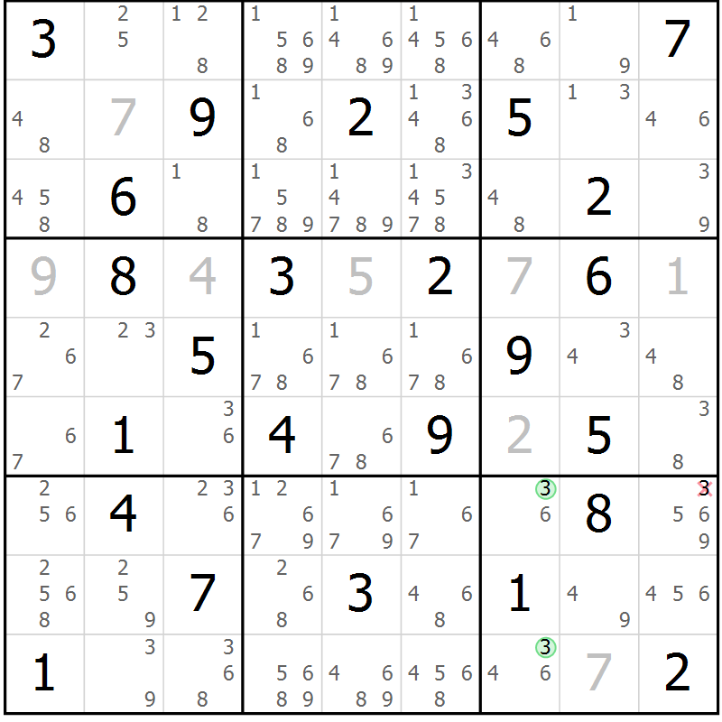 Position des candidats pour la solution de la Gr 68 page 71 du magazine de sudoku Sudoku Suprême n° 039