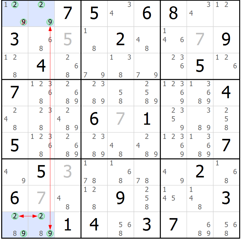 Position des candidats pour la solution de la Gr 69 page 72 du magazine de sudoku Sudoku Suprême n° 039