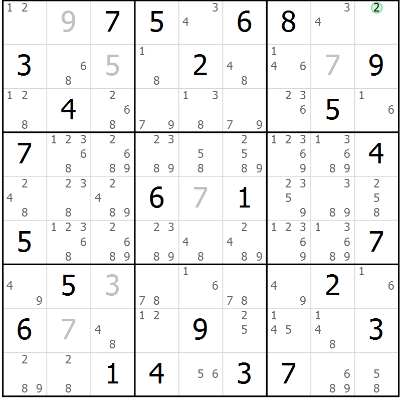 Position des candidats pour la solution de la Gr 69 page 72 du magazine de sudoku Sudoku Suprême n° 039