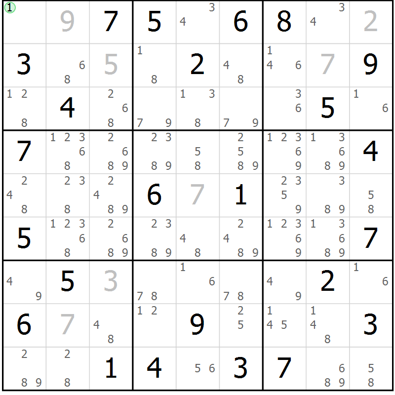 Position des candidats pour la solution de la Gr 69 page 72 du magazine de sudoku Sudoku Suprême n° 039