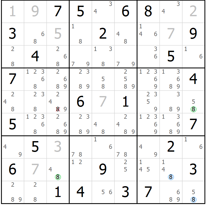 Position des candidats pour la solution de la Gr 69 page 72 du magazine de sudoku Sudoku Suprême n° 039