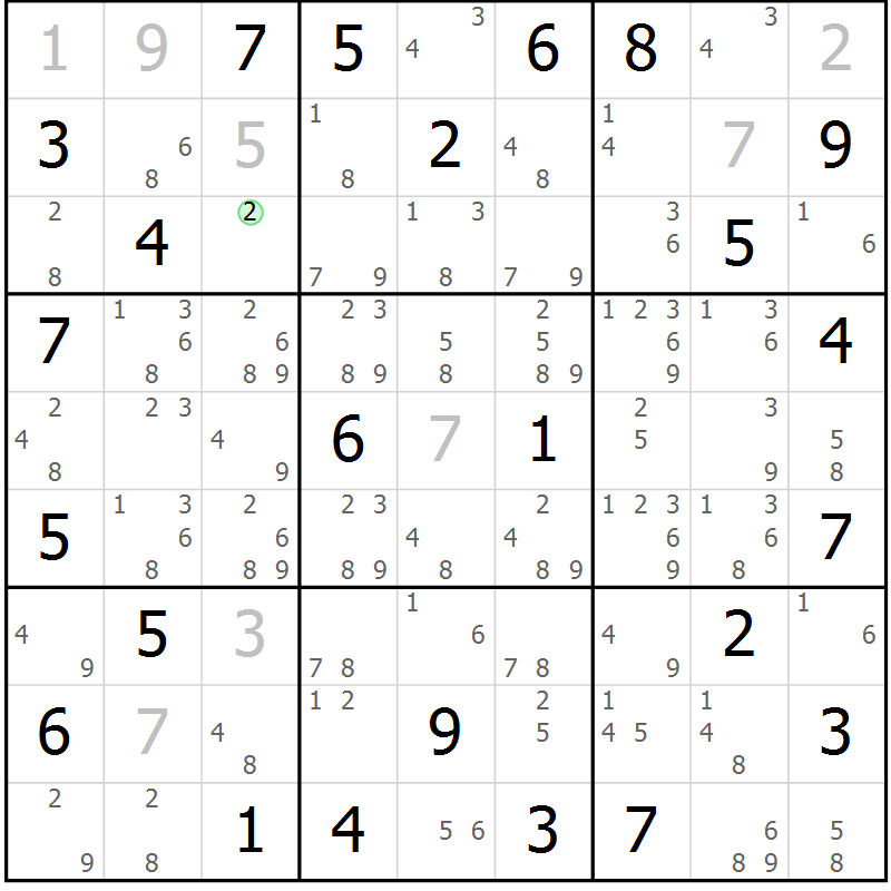 Position des candidats pour la solution de la Gr 69 page 72 du magazine de sudoku Sudoku Suprême n° 039