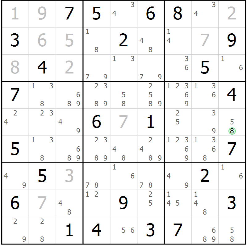Position des candidats pour la solution de la Gr 69 page 72 du magazine de sudoku Sudoku Suprême n° 039