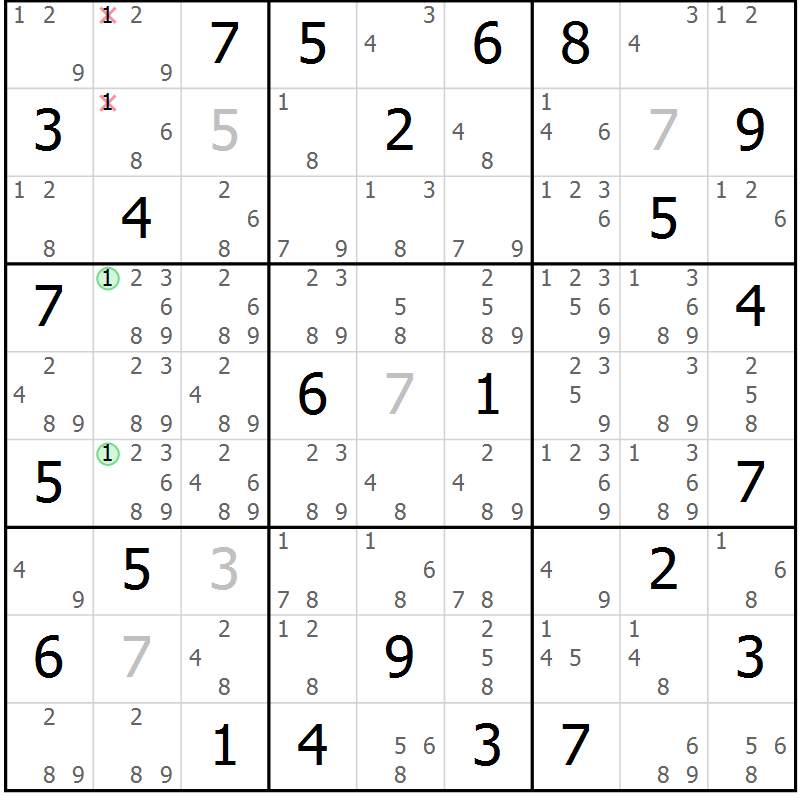 Position des candidats pour la solution de la Gr 69 page 72 du magazine de sudoku Sudoku Suprême n° 039