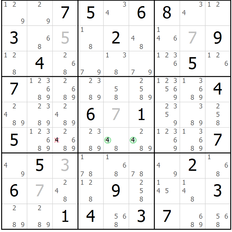 Position des candidats pour la solution de la Gr 69 page 72 du magazine de sudoku Sudoku Suprême n° 039