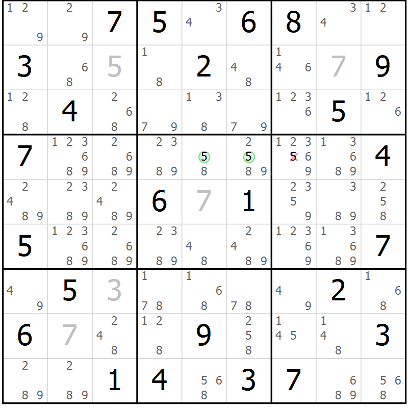 Position des candidats pour la solution de la Gr 69 page 72 du magazine de sudoku Sudoku Suprême n° 039